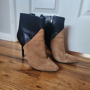 Charles Davis Black and Brown Two Toned Leather Heeled Booties